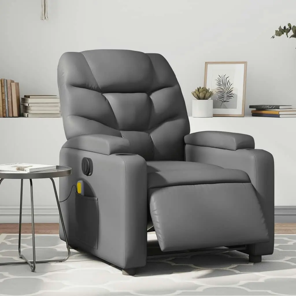 Electric Massage Recliner Chair Grey Faux Leather 3205651