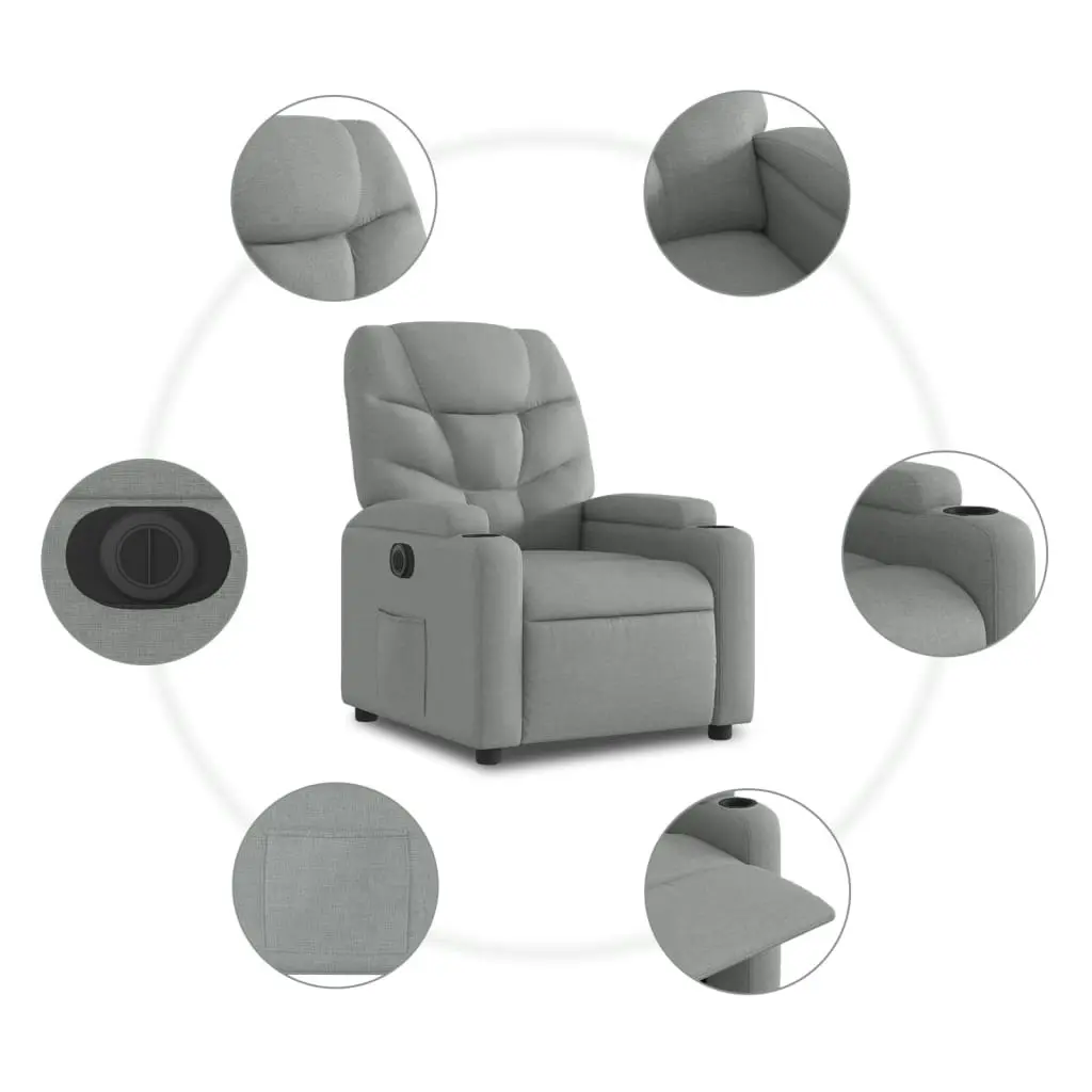 Electric Recliner Chair Light Grey Fabric 3205616