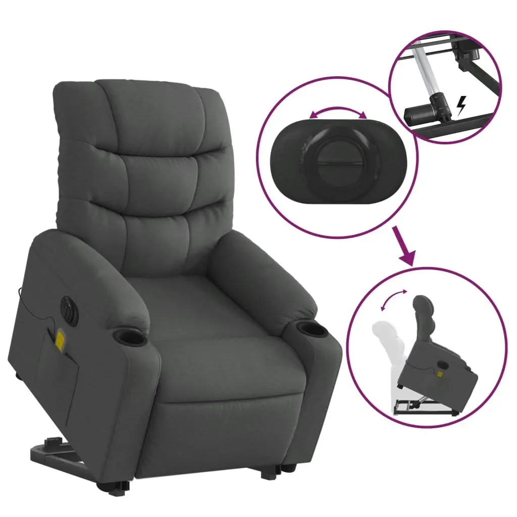 Electric Stand up Massage Recliner Chair Dark Grey Fabric 3206861