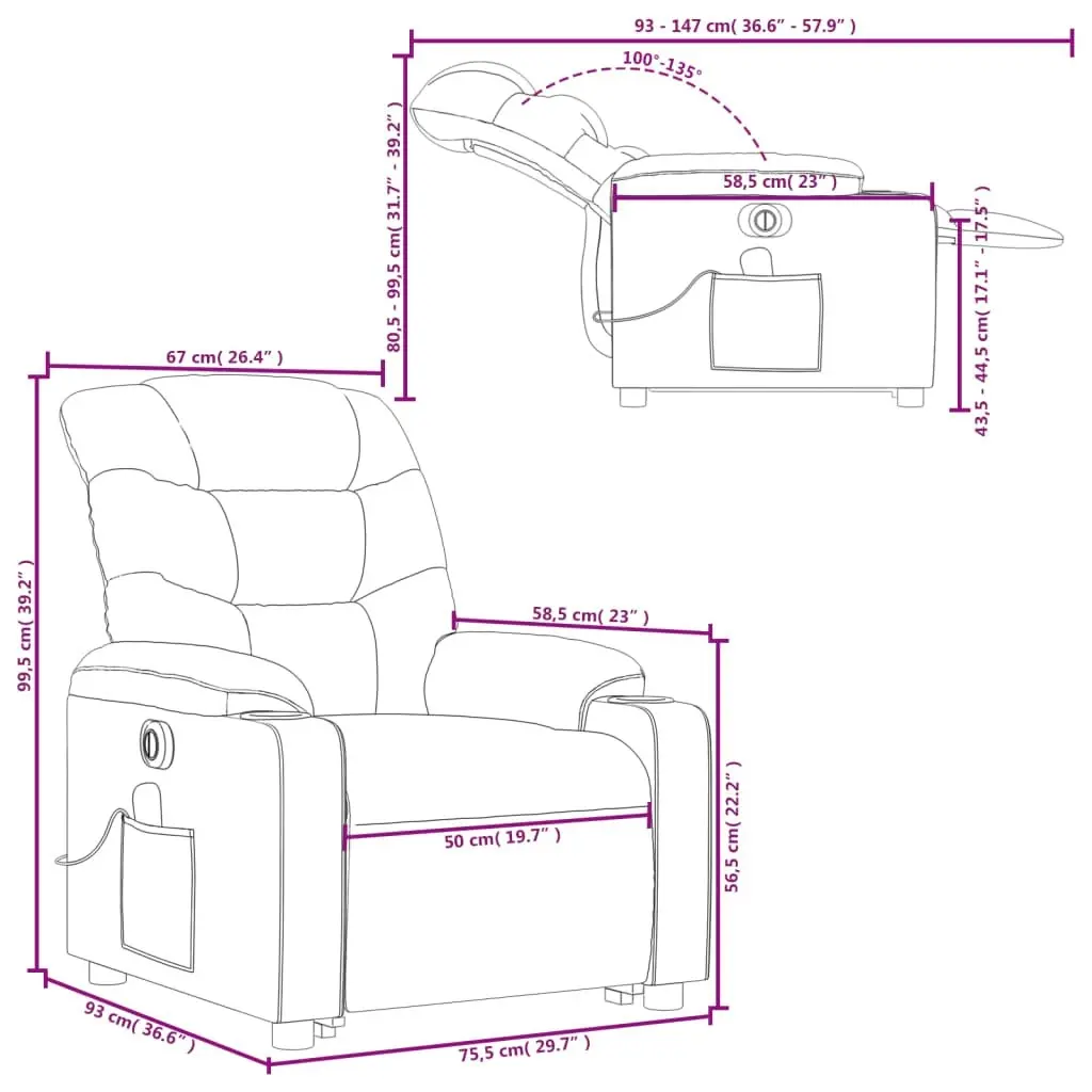 Electric Stand up Massage Recliner Chair Dark Grey Fabric 3206861