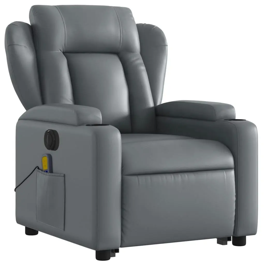 Electric Stand up Massage Recliner Chair Grey Faux Leather 3205607