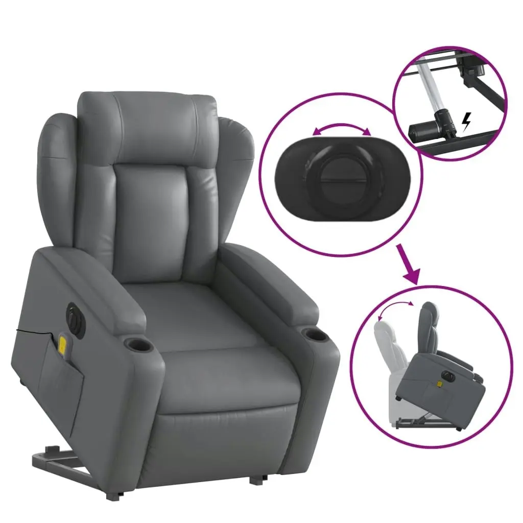 Electric Stand up Massage Recliner Chair Grey Faux Leather 3205607