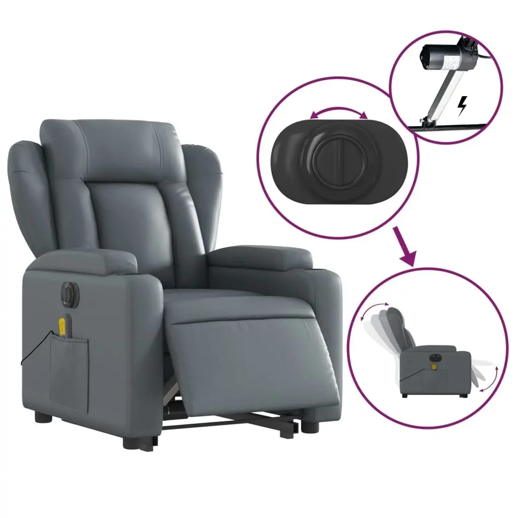 Electric Stand up Massage Recliner Chair Grey Faux Leather 3205607