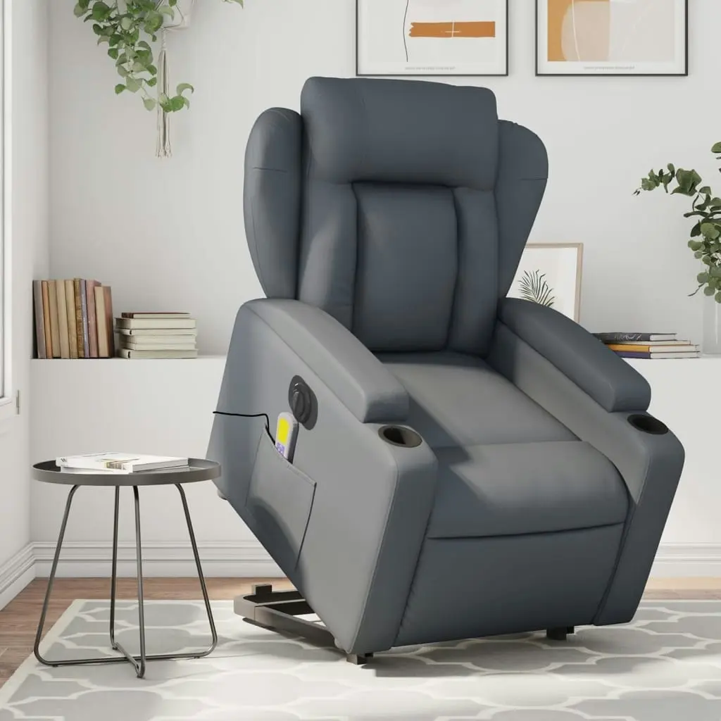 Electric Stand up Massage Recliner Chair Grey Faux Leather 3205607