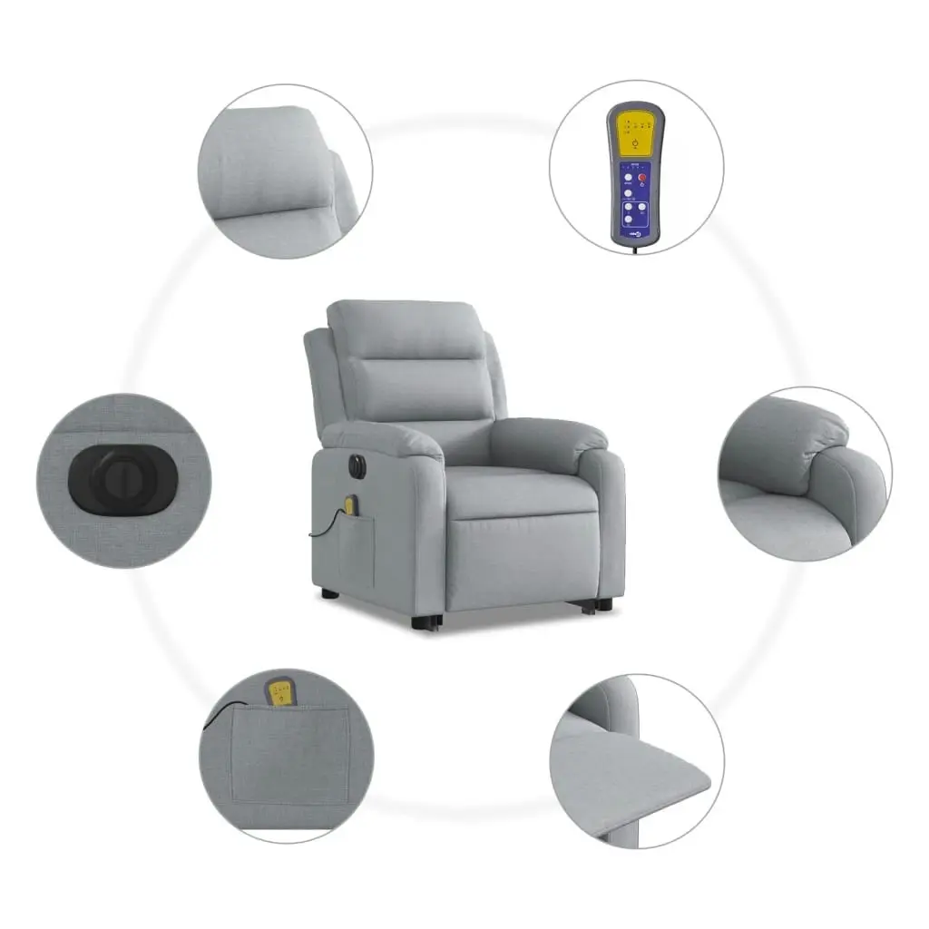 Electric Stand up Massage Recliner Chair Light Grey Fabric 3205741