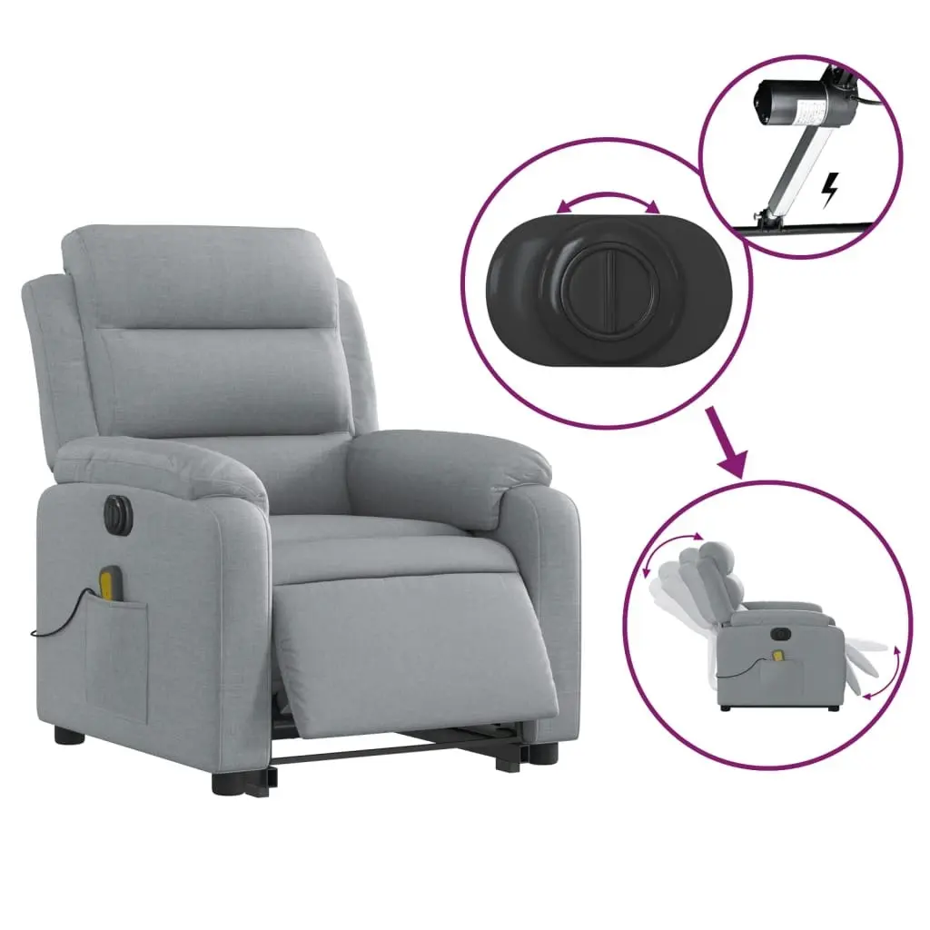 Electric Stand up Massage Recliner Chair Light Grey Fabric 3205741