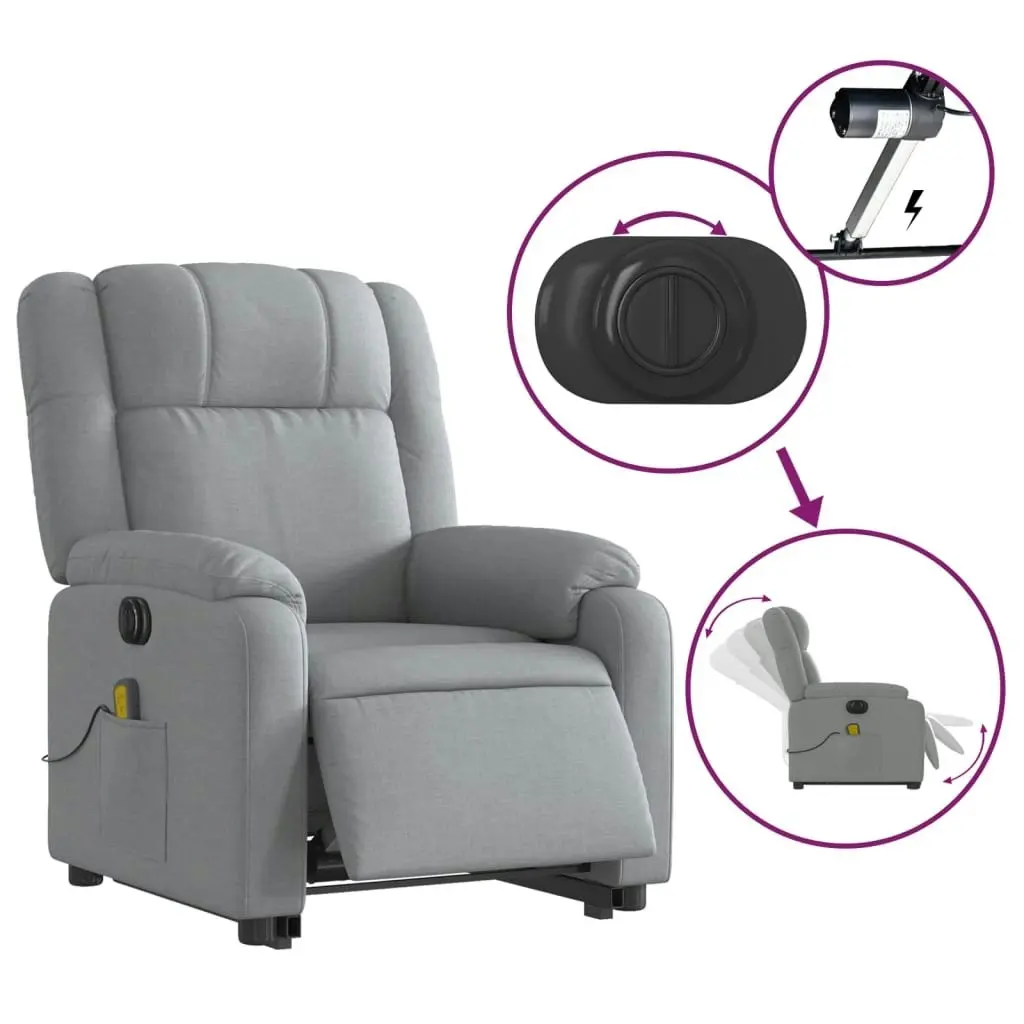 Electric Stand up Massage Recliner Chair Light Grey Fabric 3205761