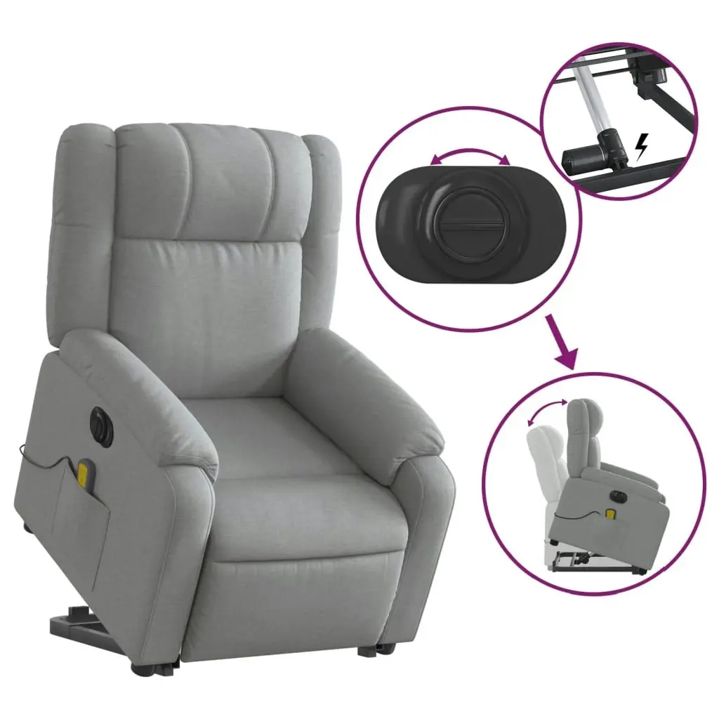 Electric Stand up Massage Recliner Chair Light Grey Fabric 3205761