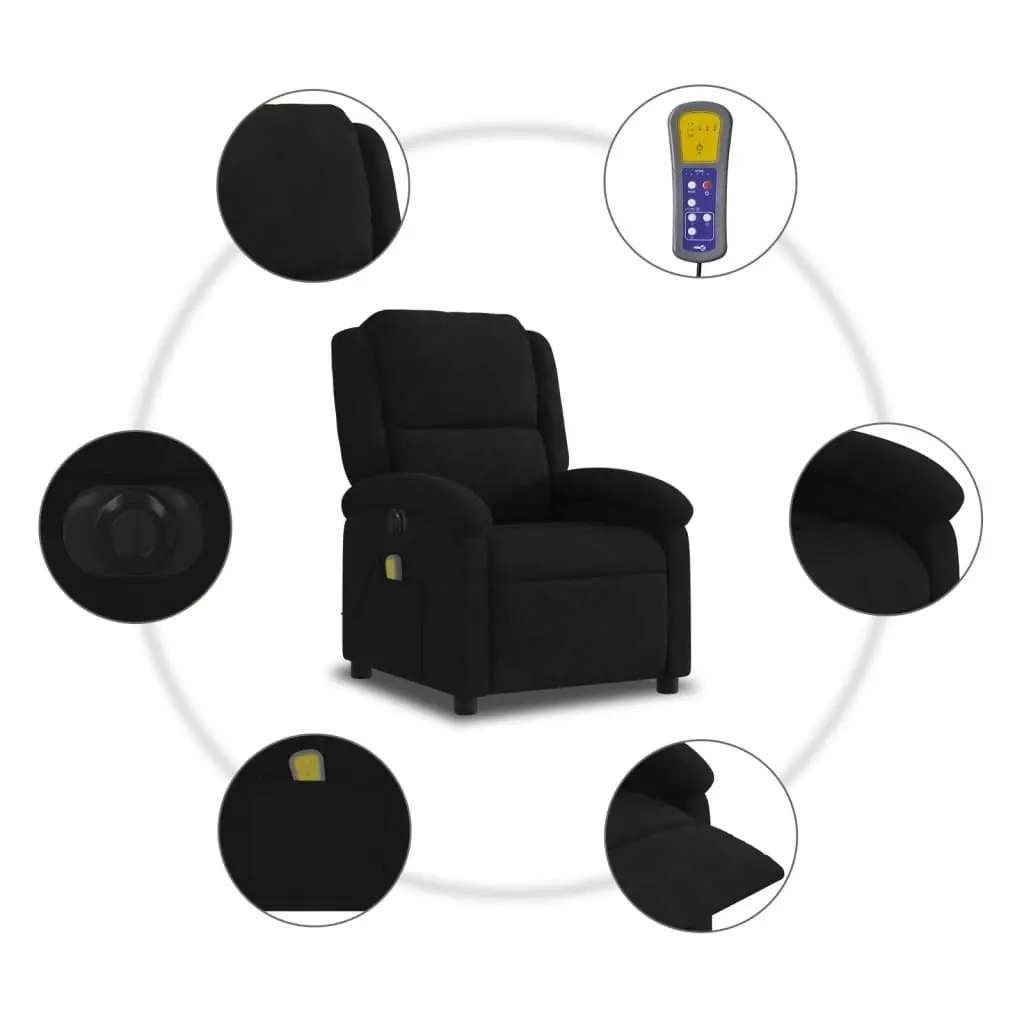 Electric Massage Recliner Chair Black Velvet 3205499