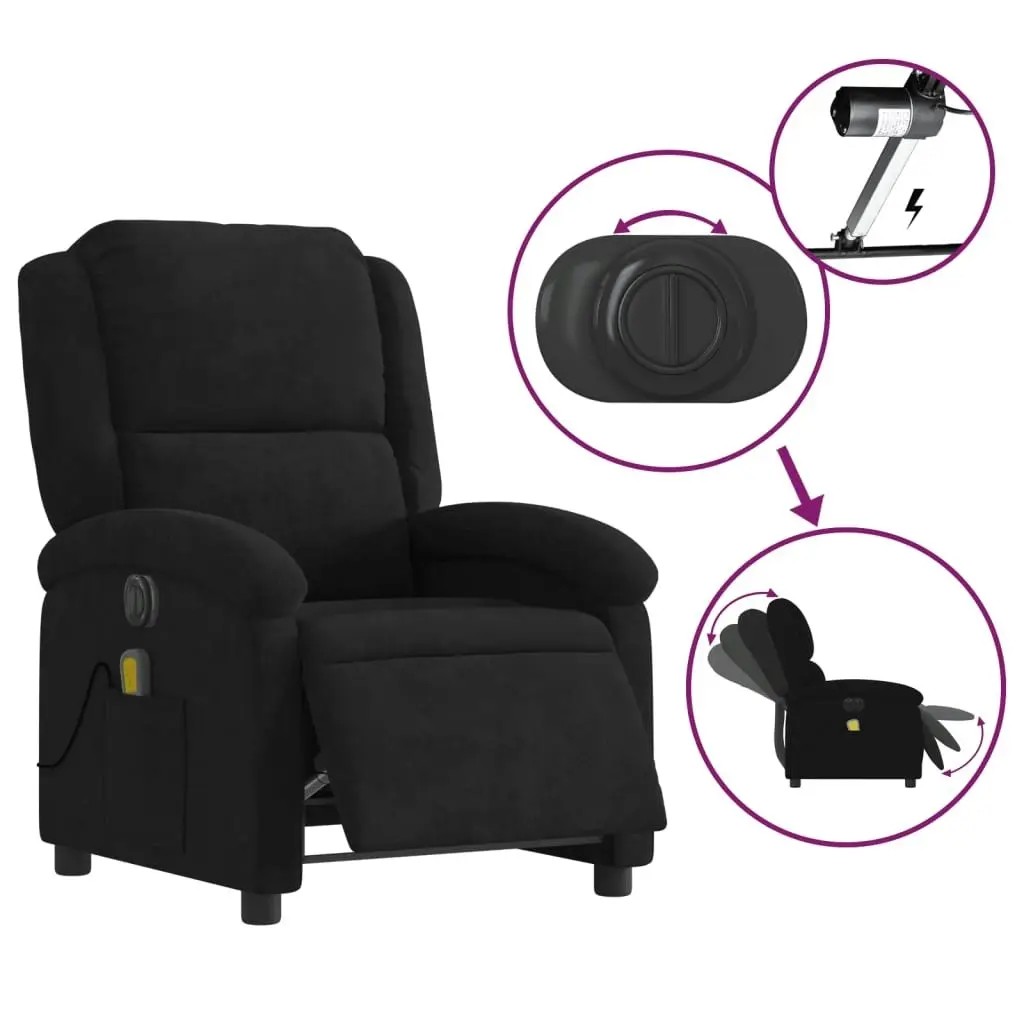 Electric Massage Recliner Chair Black Velvet 3205499