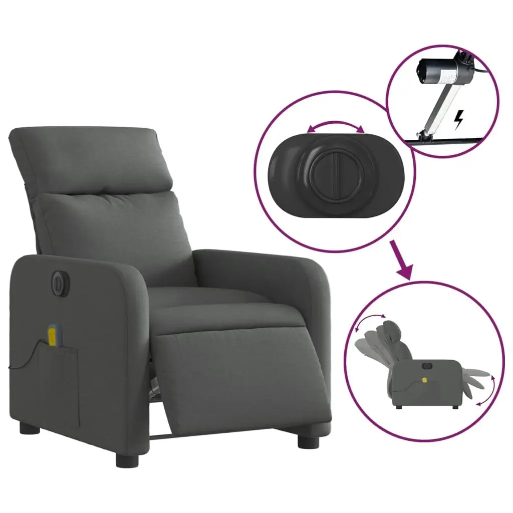 Electric Massage Recliner Chair Dark Grey Fabric 3206867