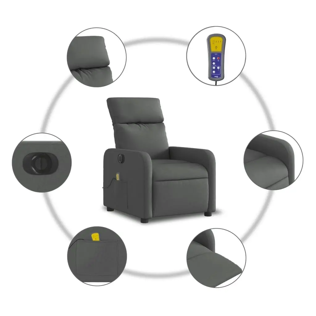 Electric Massage Recliner Chair Dark Grey Fabric 3206867