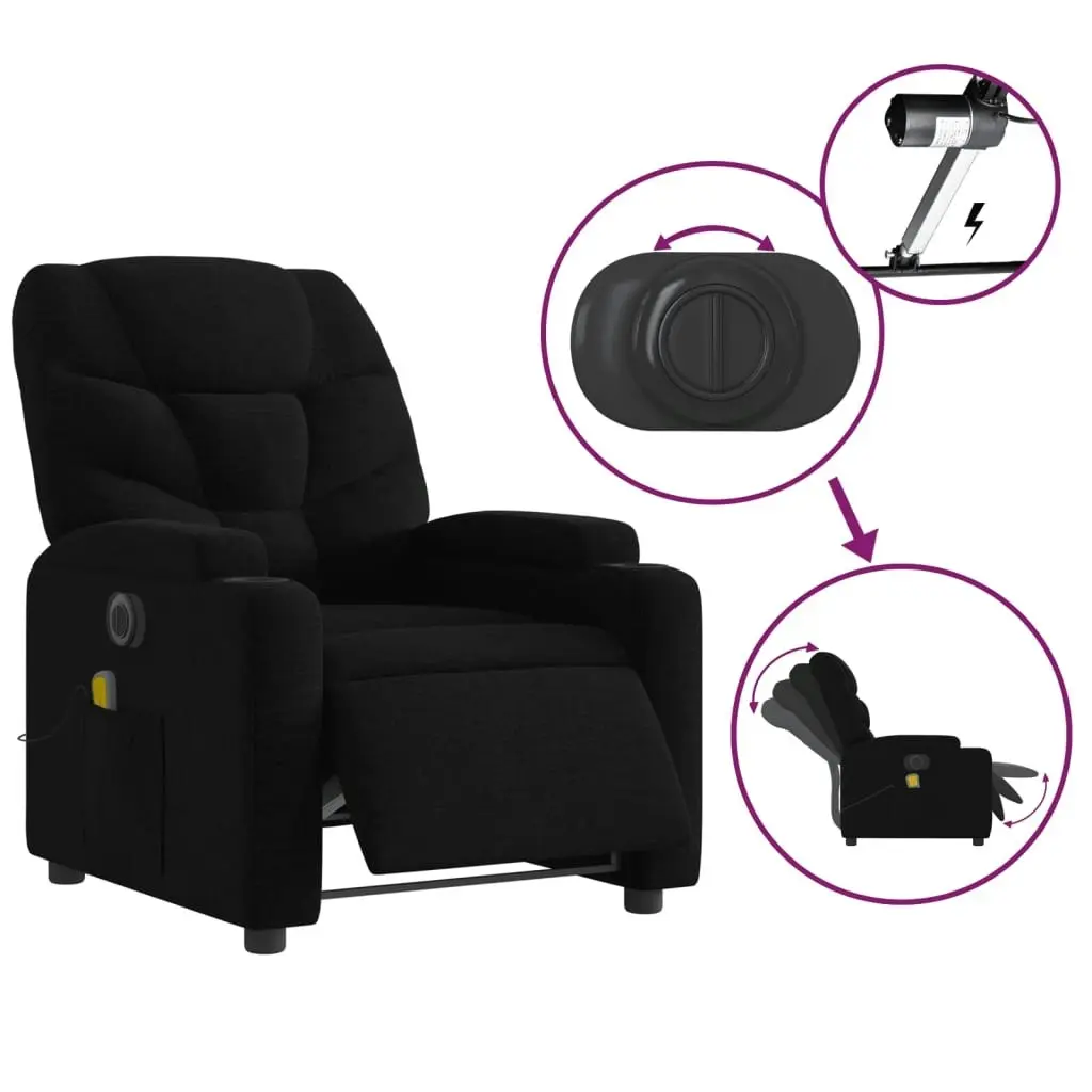 Electric Massage Recliner Chair Black Fabric 3205622