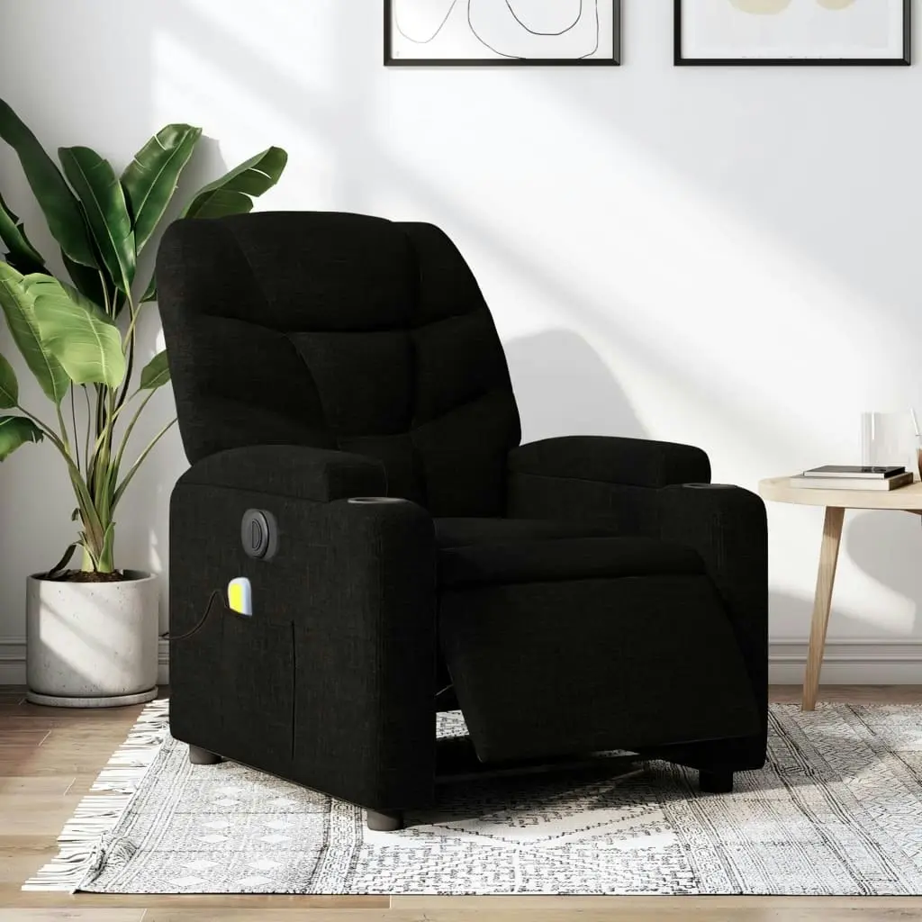 Electric Massage Recliner Chair Black Fabric 3205622