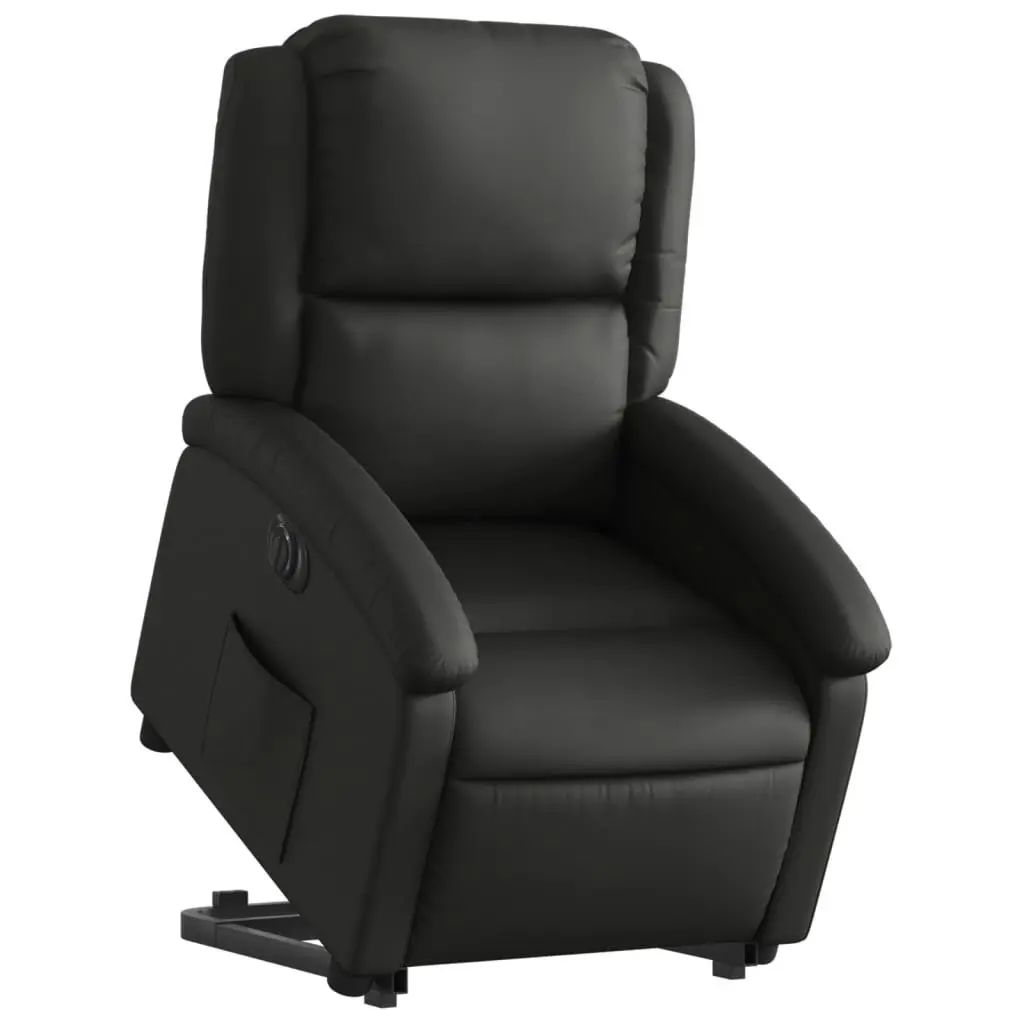 Electric Stand up Recliner Chair Black Real Leather 3205486