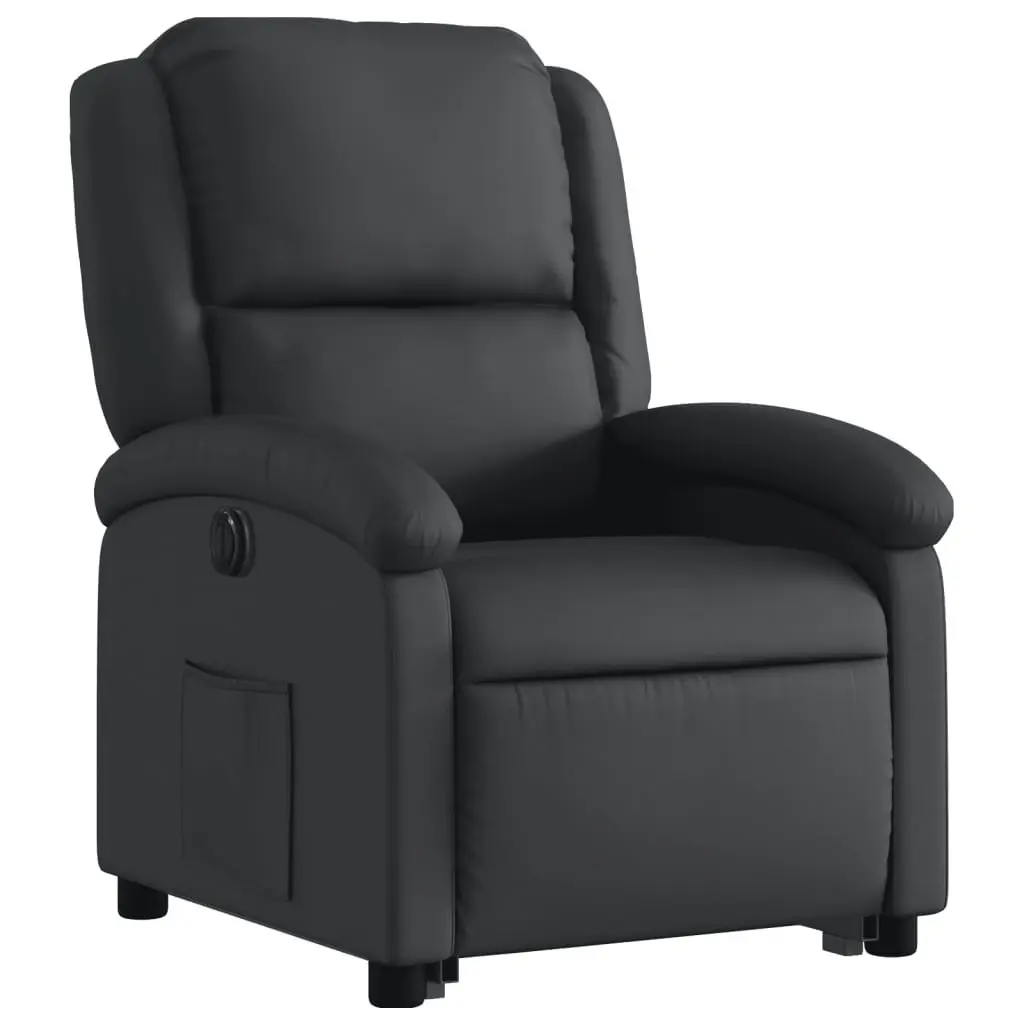 Electric Stand up Recliner Chair Black Real Leather 3205486