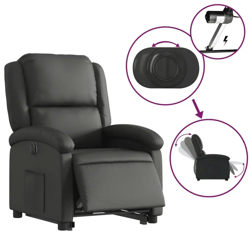 Electric Stand up Recliner Chair Black Real Leather 3205486