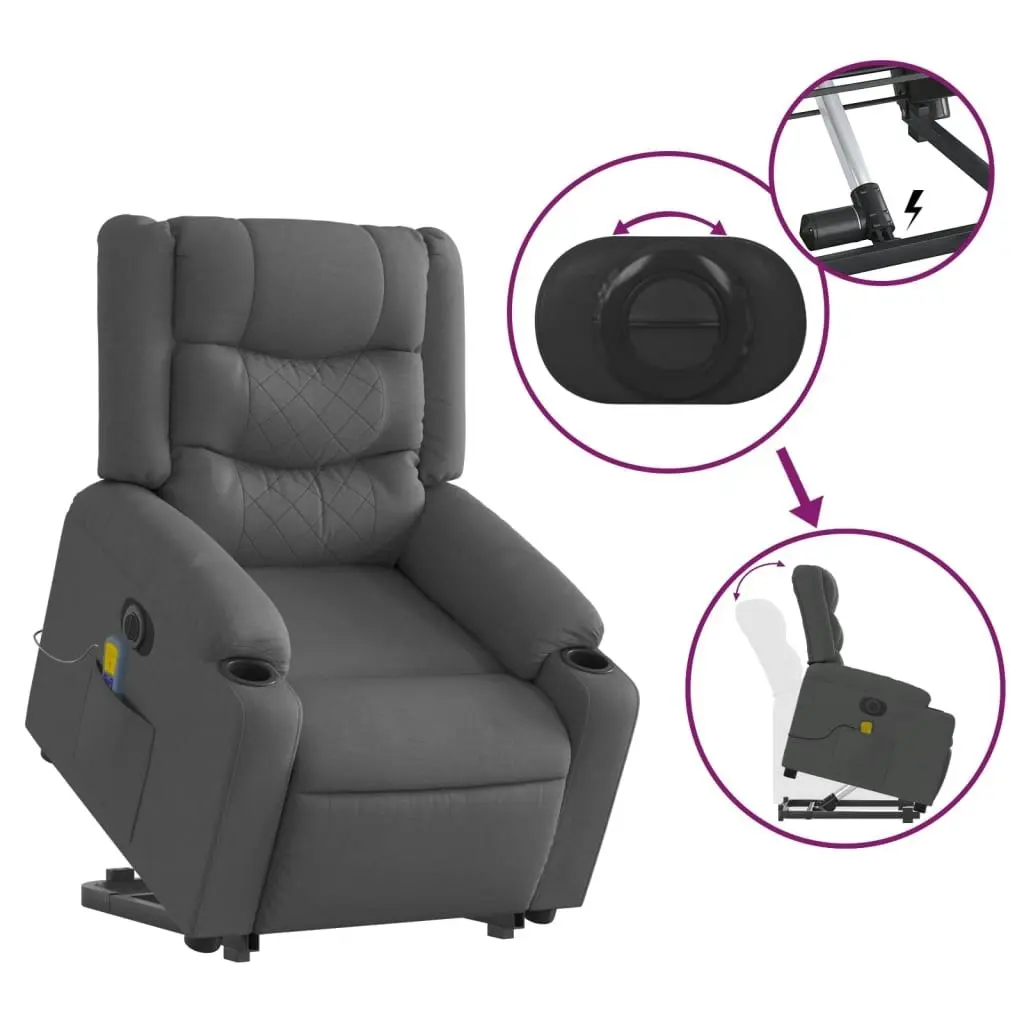 Electric Stand up Massage Recliner Chair Dark Grey Fabric 3206845