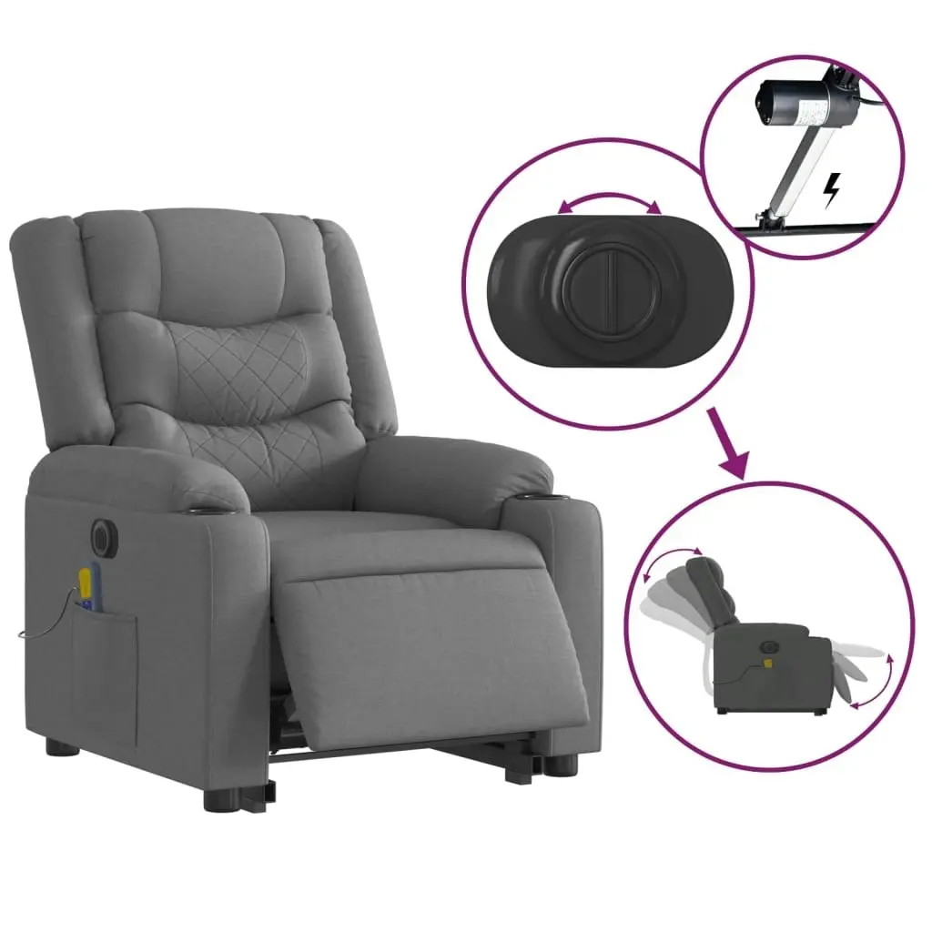 Electric Stand up Massage Recliner Chair Dark Grey Fabric 3206845