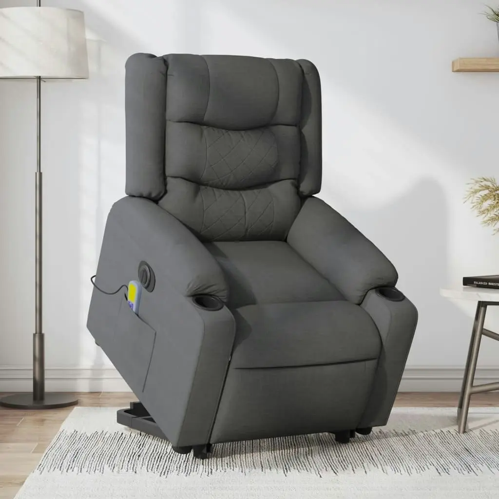 Electric Stand up Massage Recliner Chair Dark Grey Fabric 3206845