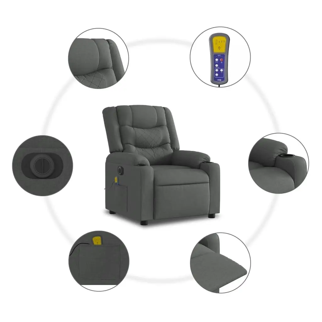 Electric Stand up Massage Recliner Chair Dark Grey Fabric 3206845