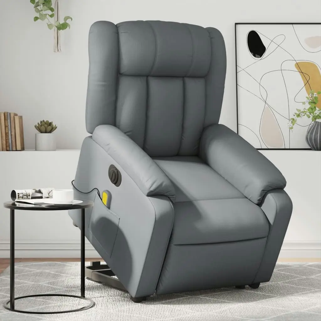 Electric Stand up Massage Recliner Chair Grey Faux Leather 3205771