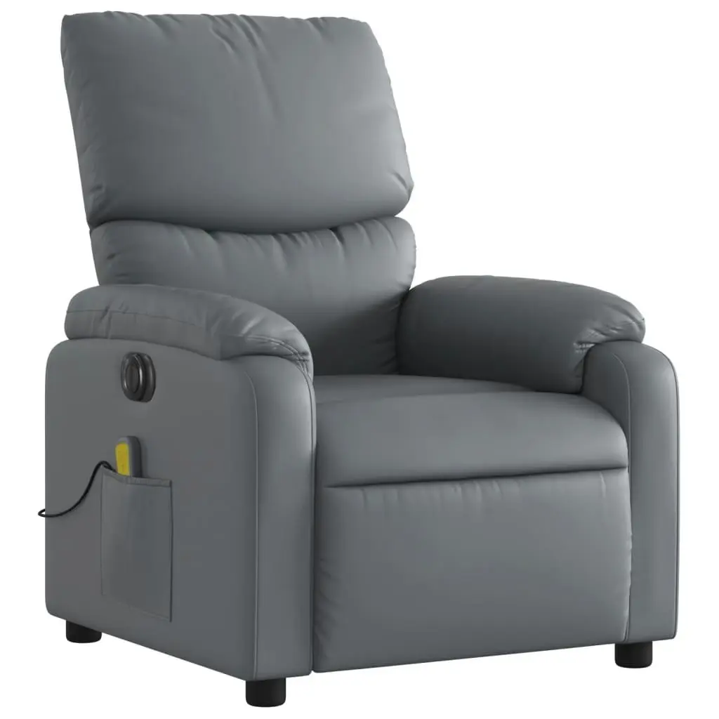 Electric Massage Recliner Chair Grey Faux Leather 3205715