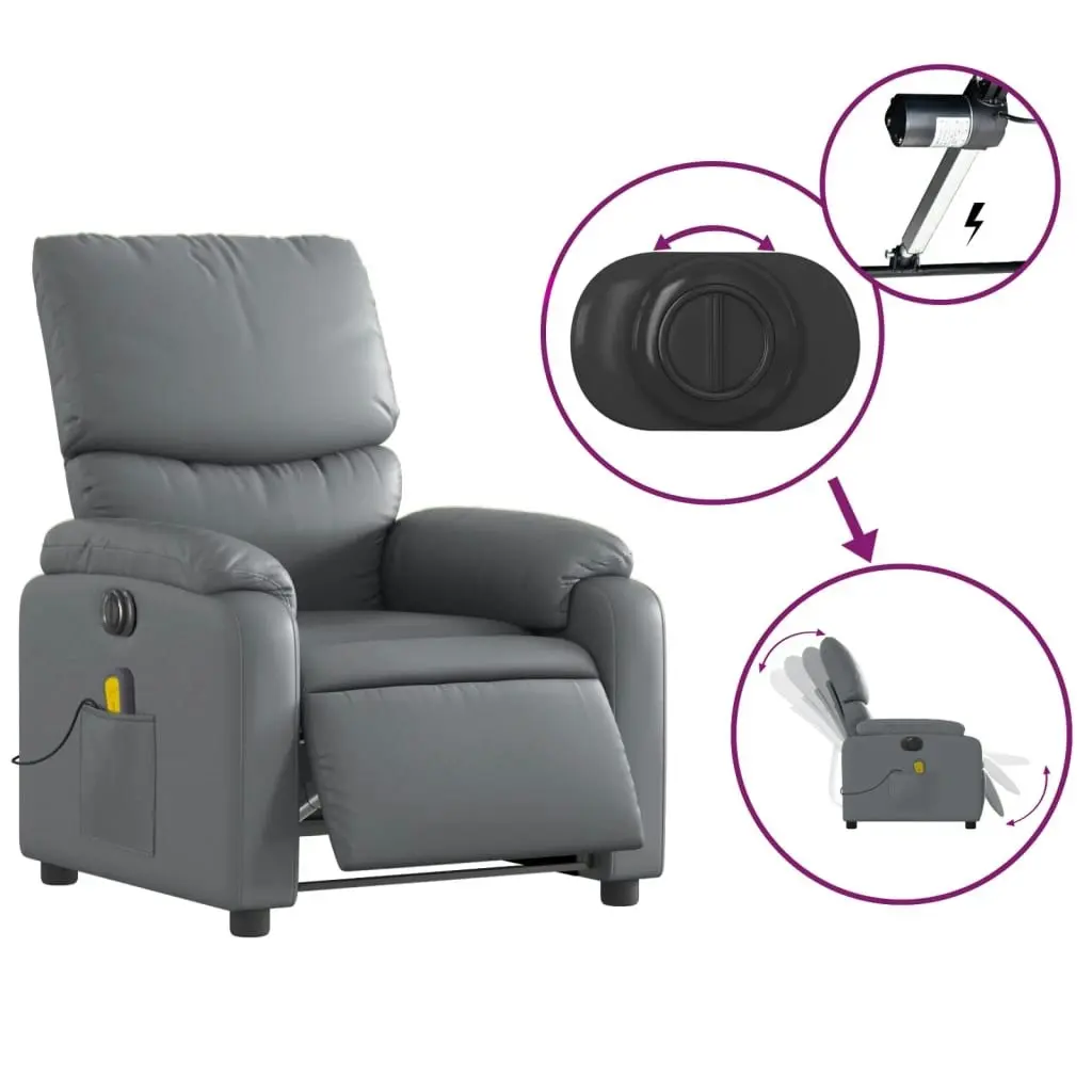 Electric Massage Recliner Chair Grey Faux Leather 3205715