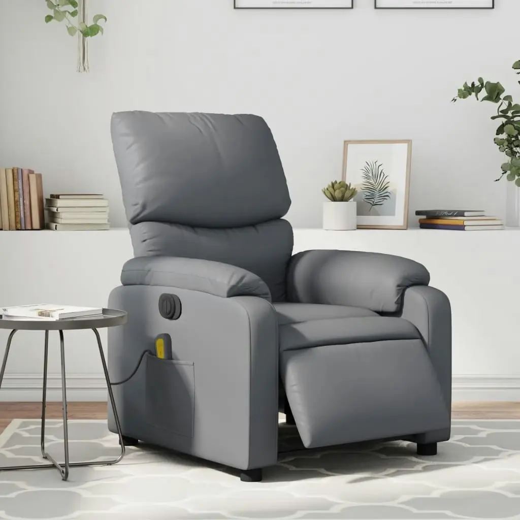 Electric Massage Recliner Chair Grey Faux Leather 3205715