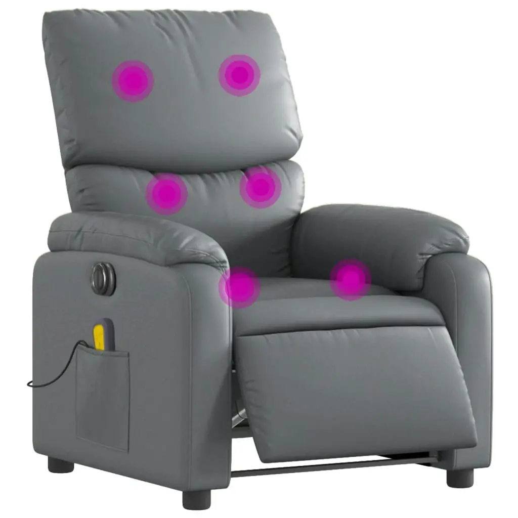 Electric Massage Recliner Chair Grey Faux Leather 3205715