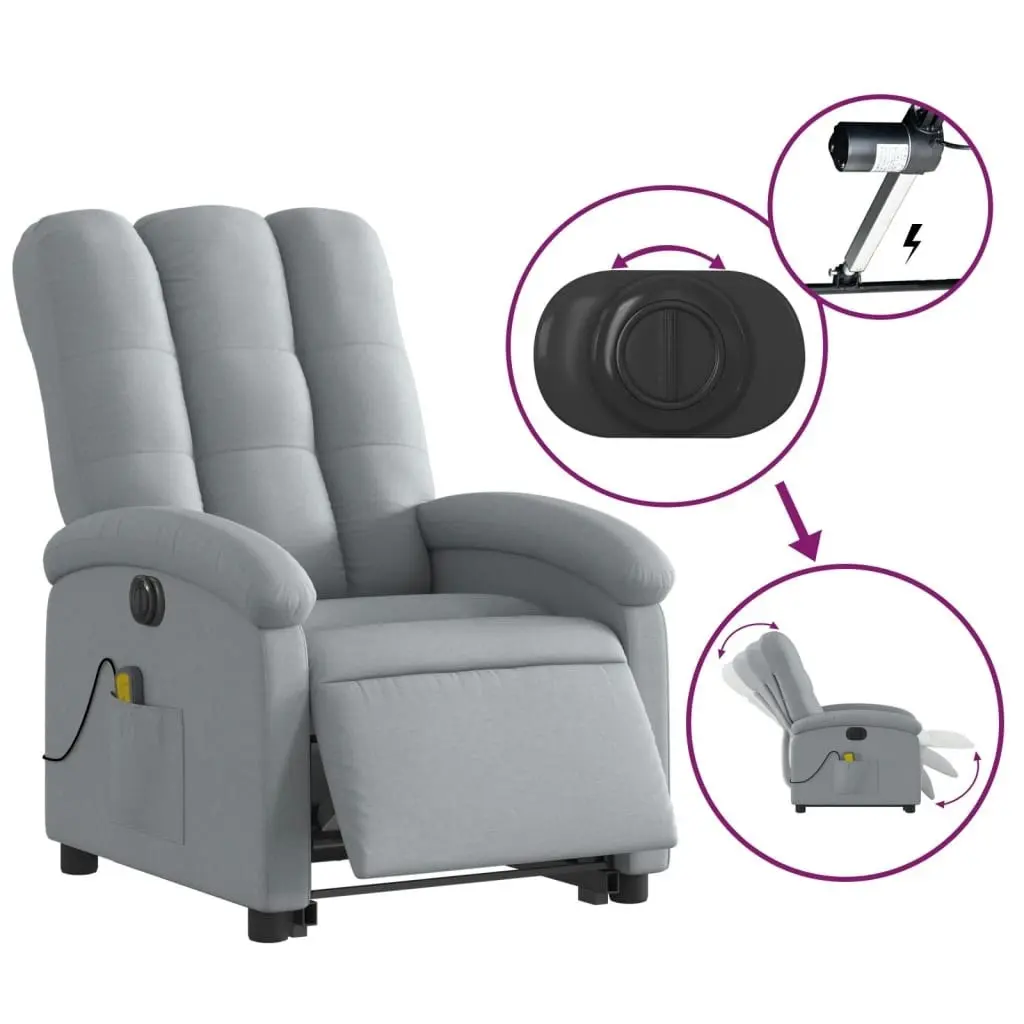 Electric Stand up Massage Recliner Chair Light Grey Fabric 3205408