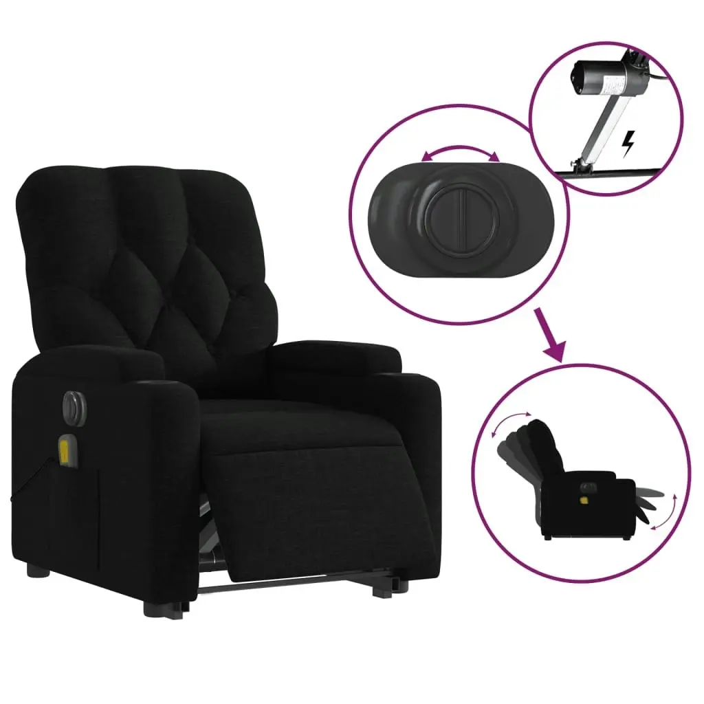 Electric Stand up Massage Recliner Chair Black Fabric 3205675