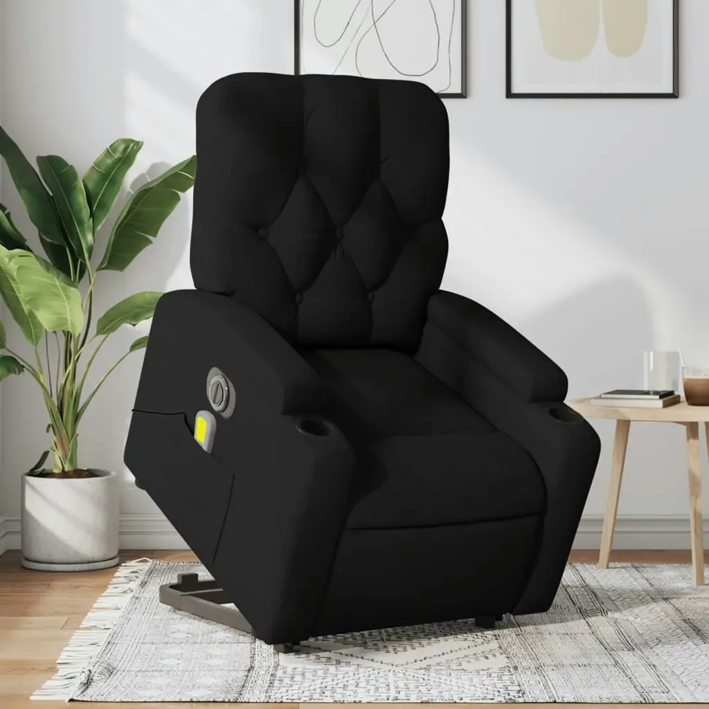 Electric Stand up Massage Recliner Chair Black Fabric 3205675