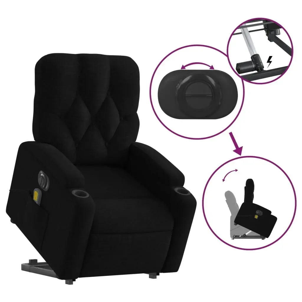 Electric Stand up Massage Recliner Chair Black Fabric 3205675