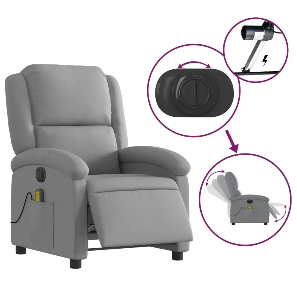 Electric Massage Recliner Chair Light Grey Fabric 3205424