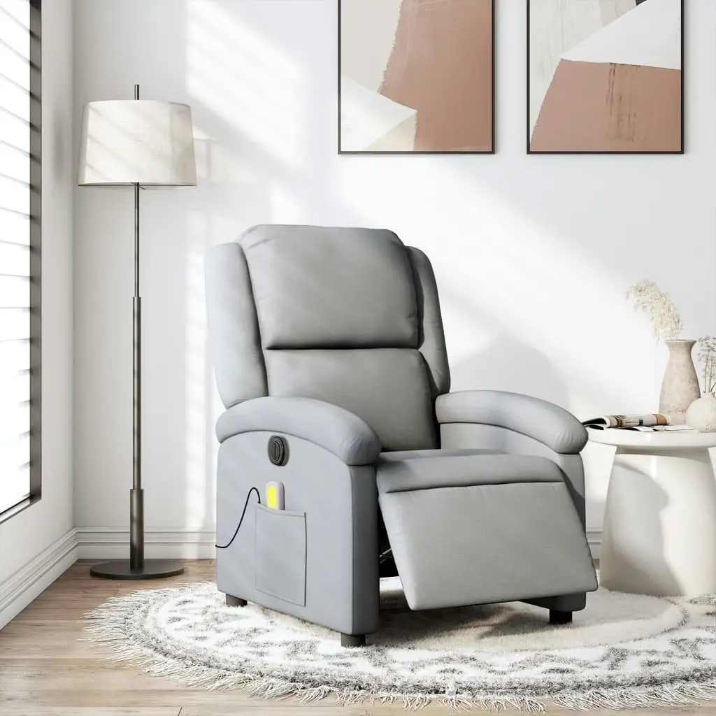 Electric Massage Recliner Chair Light Grey Fabric 3205424