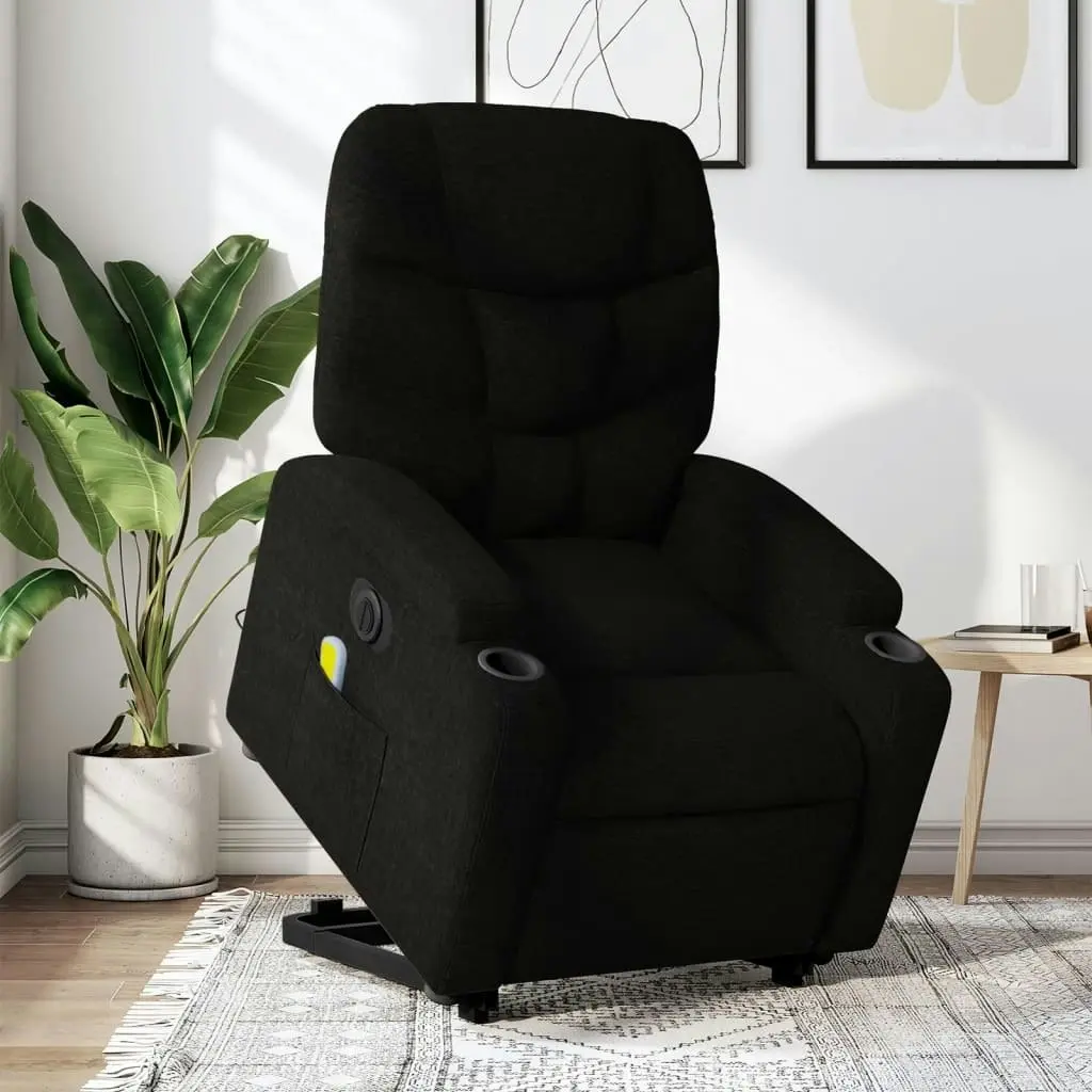 Electric Stand up Massage Recliner Chair Black Fabric 3205638