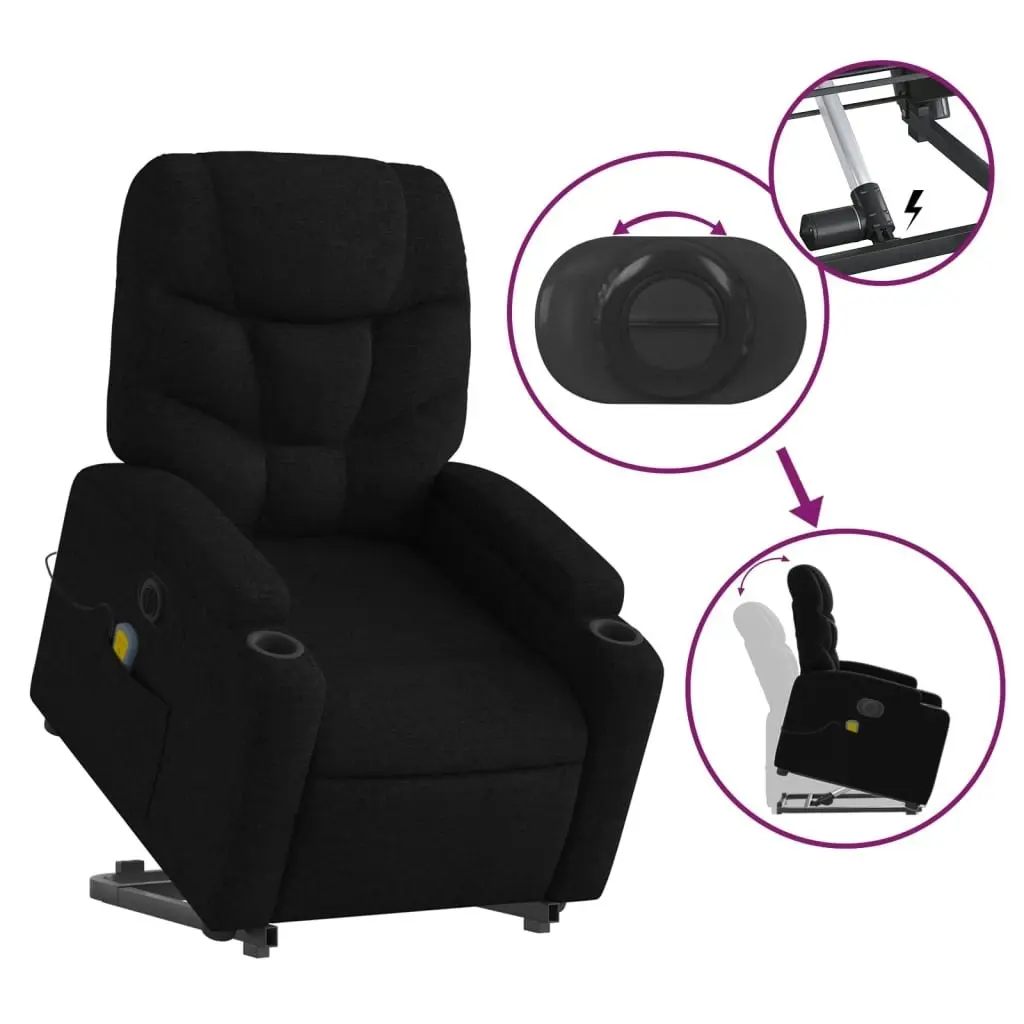 Electric Stand up Massage Recliner Chair Black Fabric 3205638