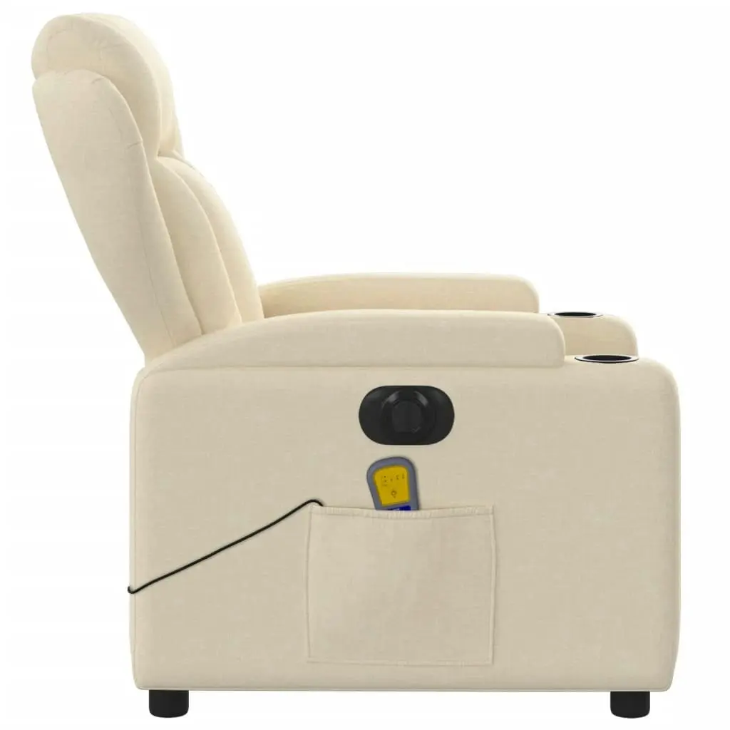 Electric Massage Recliner Chair Cream Fabric 3205579