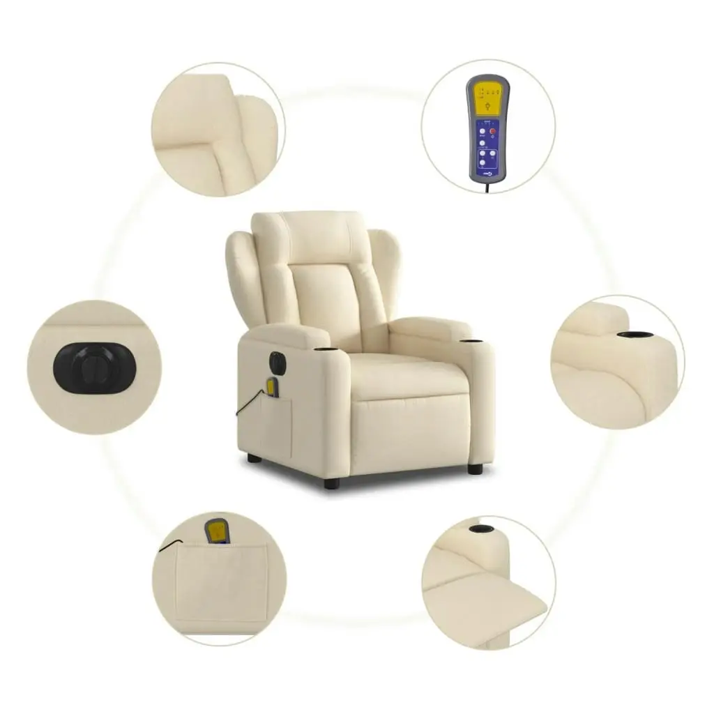 Electric Massage Recliner Chair Cream Fabric 3205579