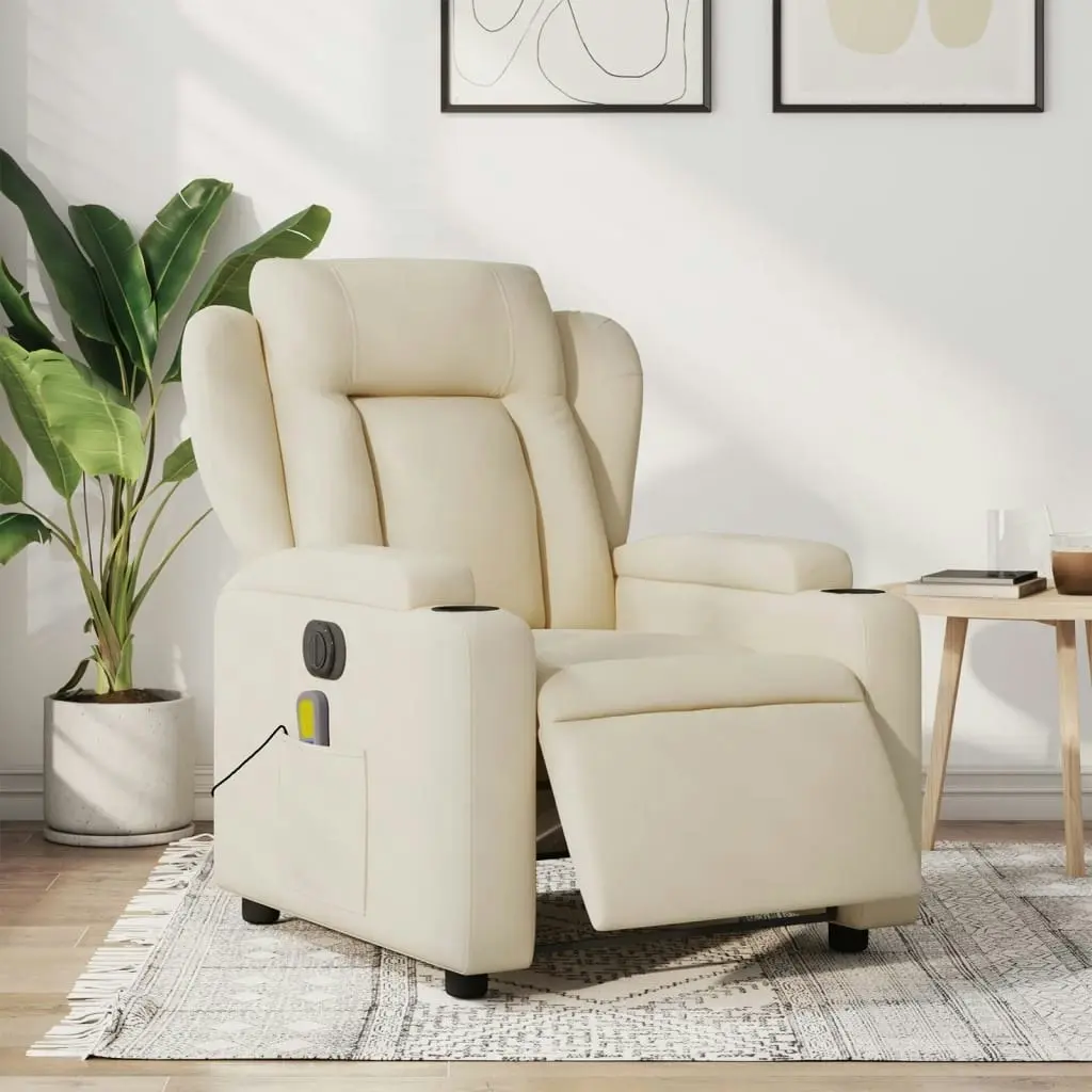 Electric Massage Recliner Chair Cream Fabric 3205579