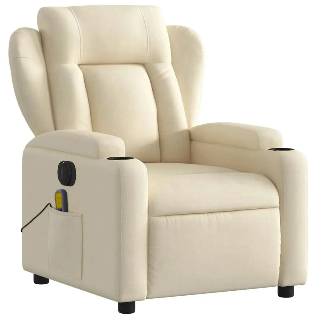 Electric Massage Recliner Chair Cream Fabric 3205579