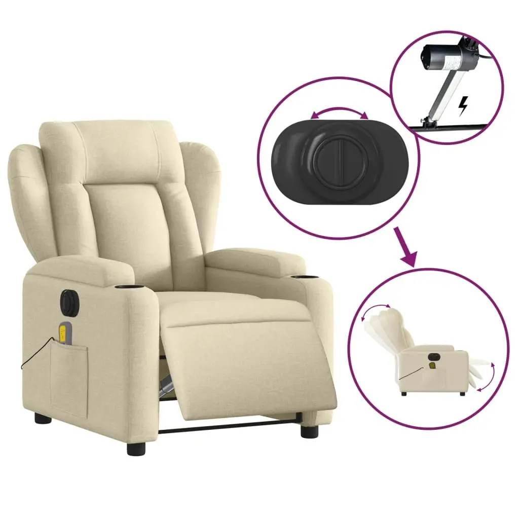 Electric Massage Recliner Chair Cream Fabric 3205579