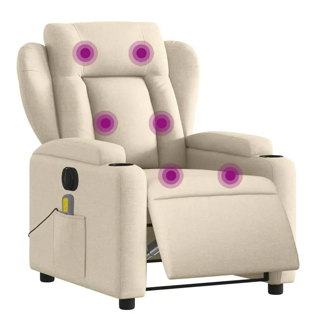 Electric Massage Recliner Chair Cream Fabric 3205579