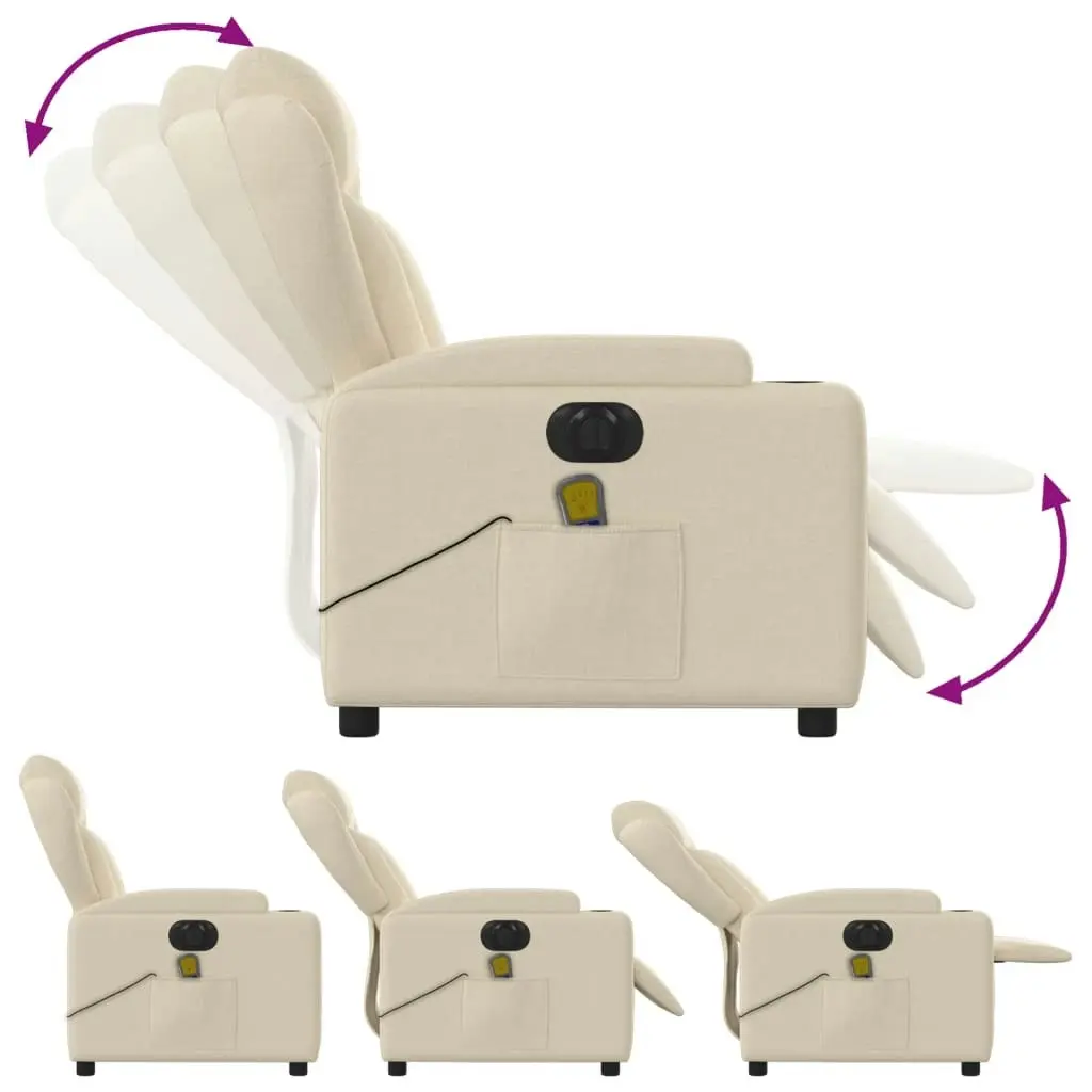 Electric Massage Recliner Chair Cream Fabric 3205579