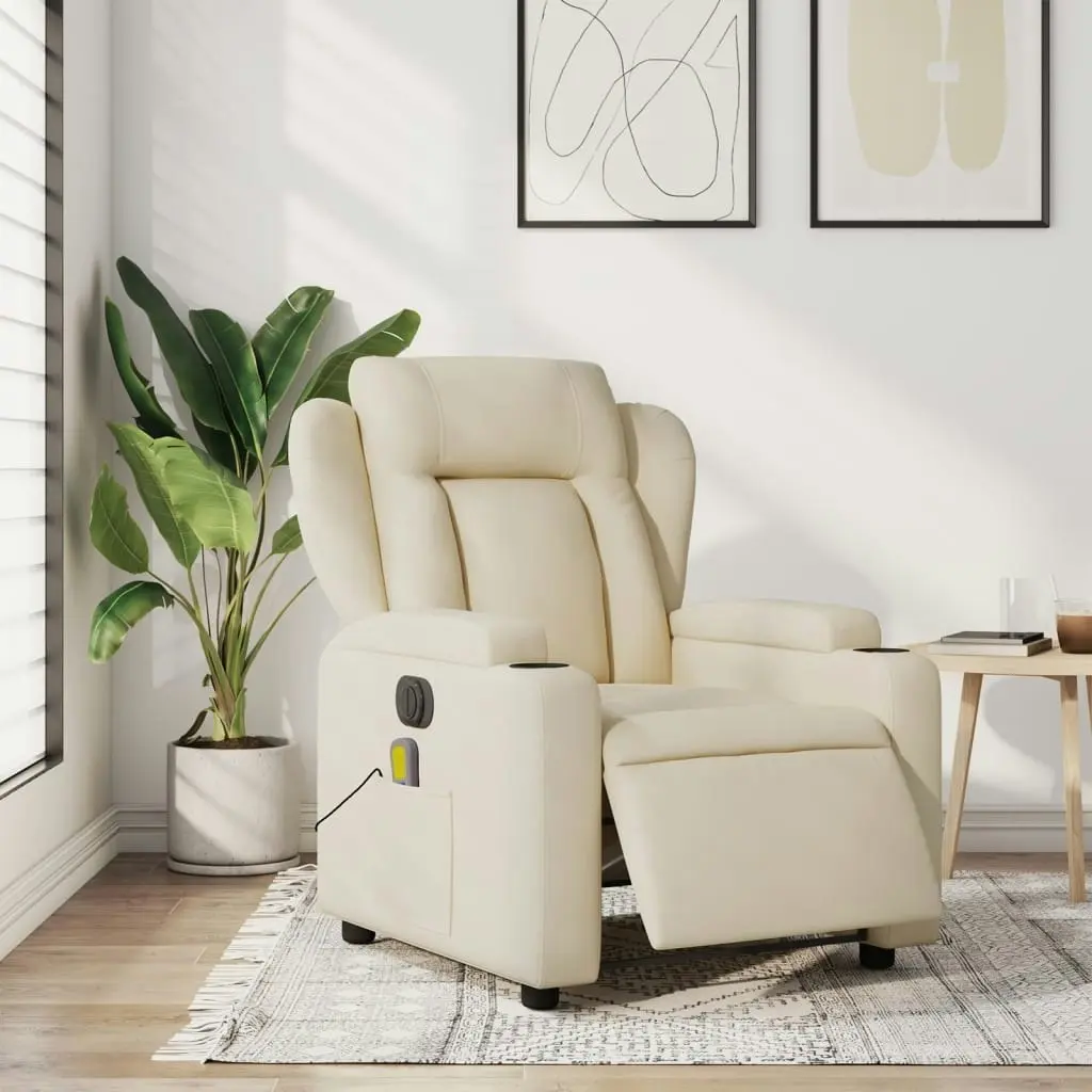 Electric Massage Recliner Chair Cream Fabric 3205579