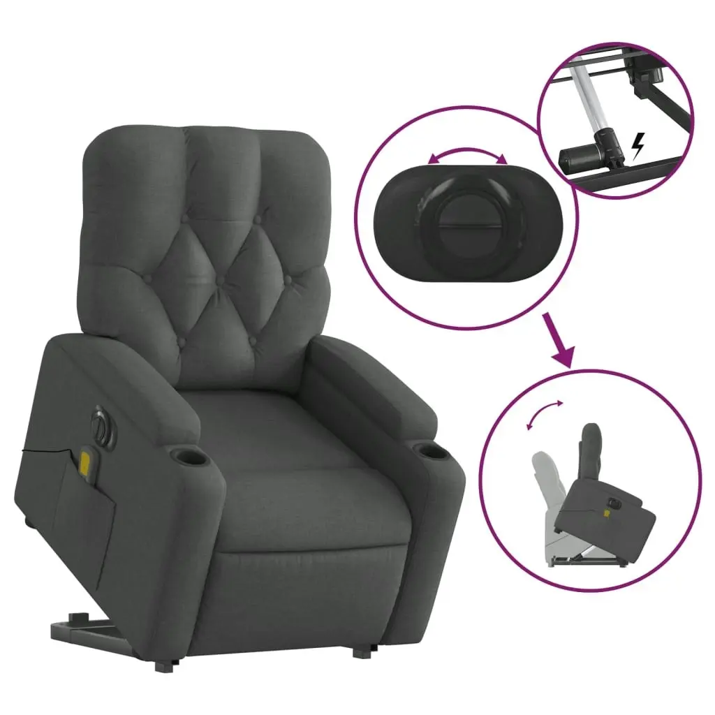 Electric Stand up Massage Recliner Chair Dark Grey Fabric 3205674