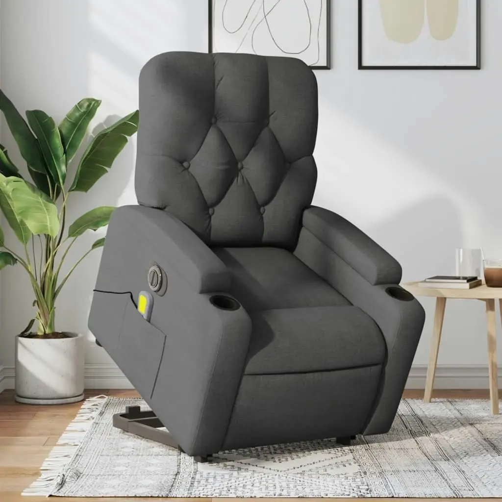 Electric Stand up Massage Recliner Chair Dark Grey Fabric 3205674