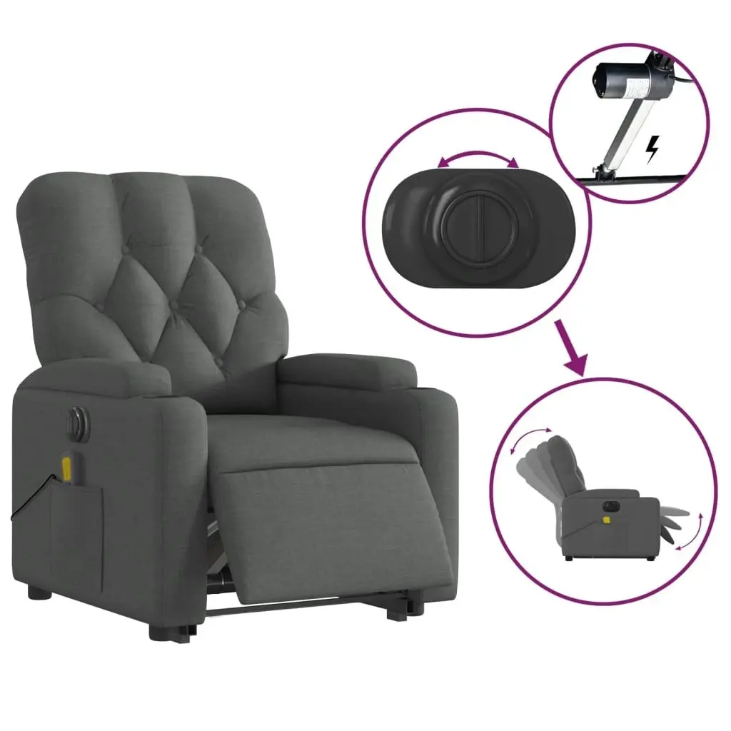 Electric Stand up Massage Recliner Chair Dark Grey Fabric 3205674