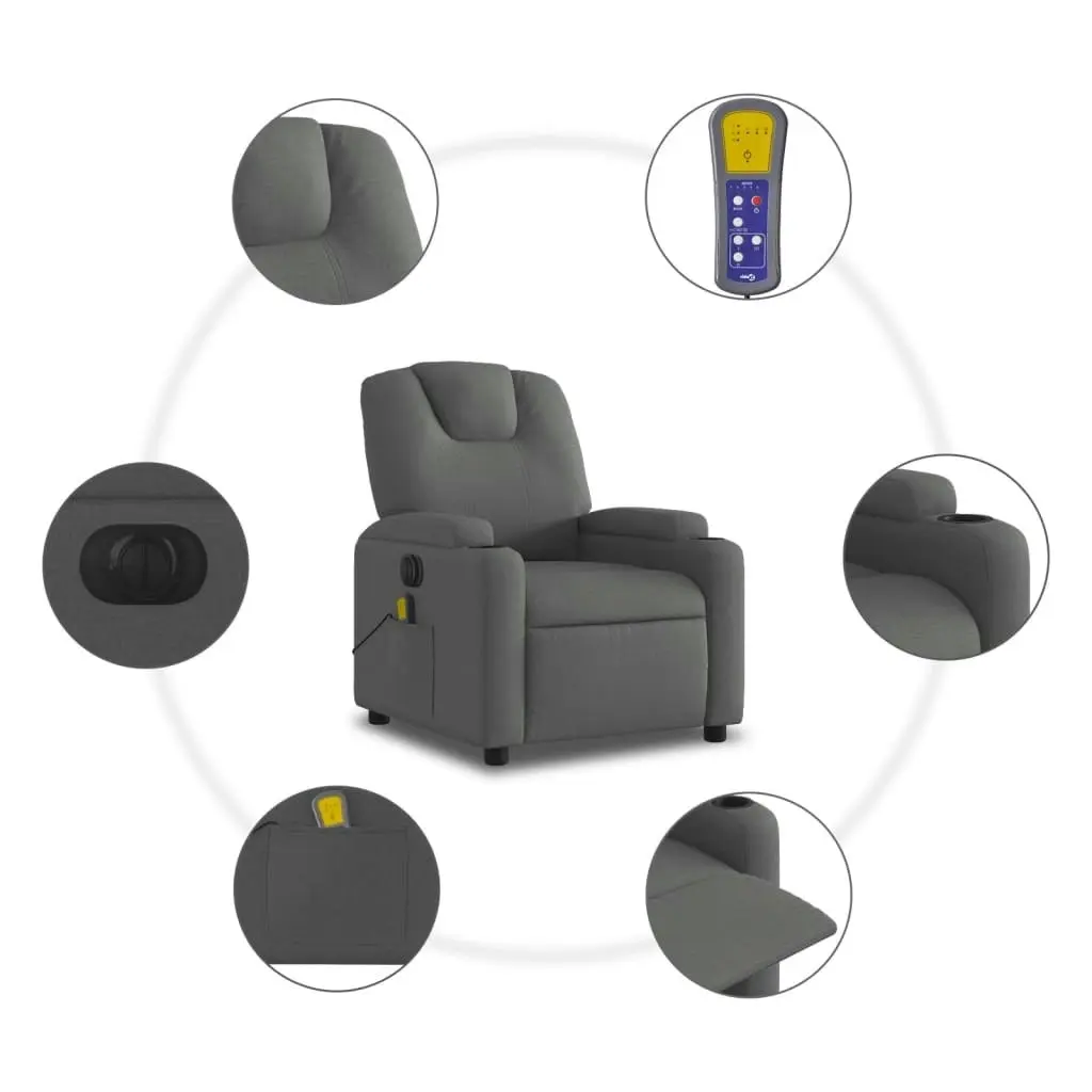 Electric Massage Recliner Chair Dark Grey Fabric 3205521